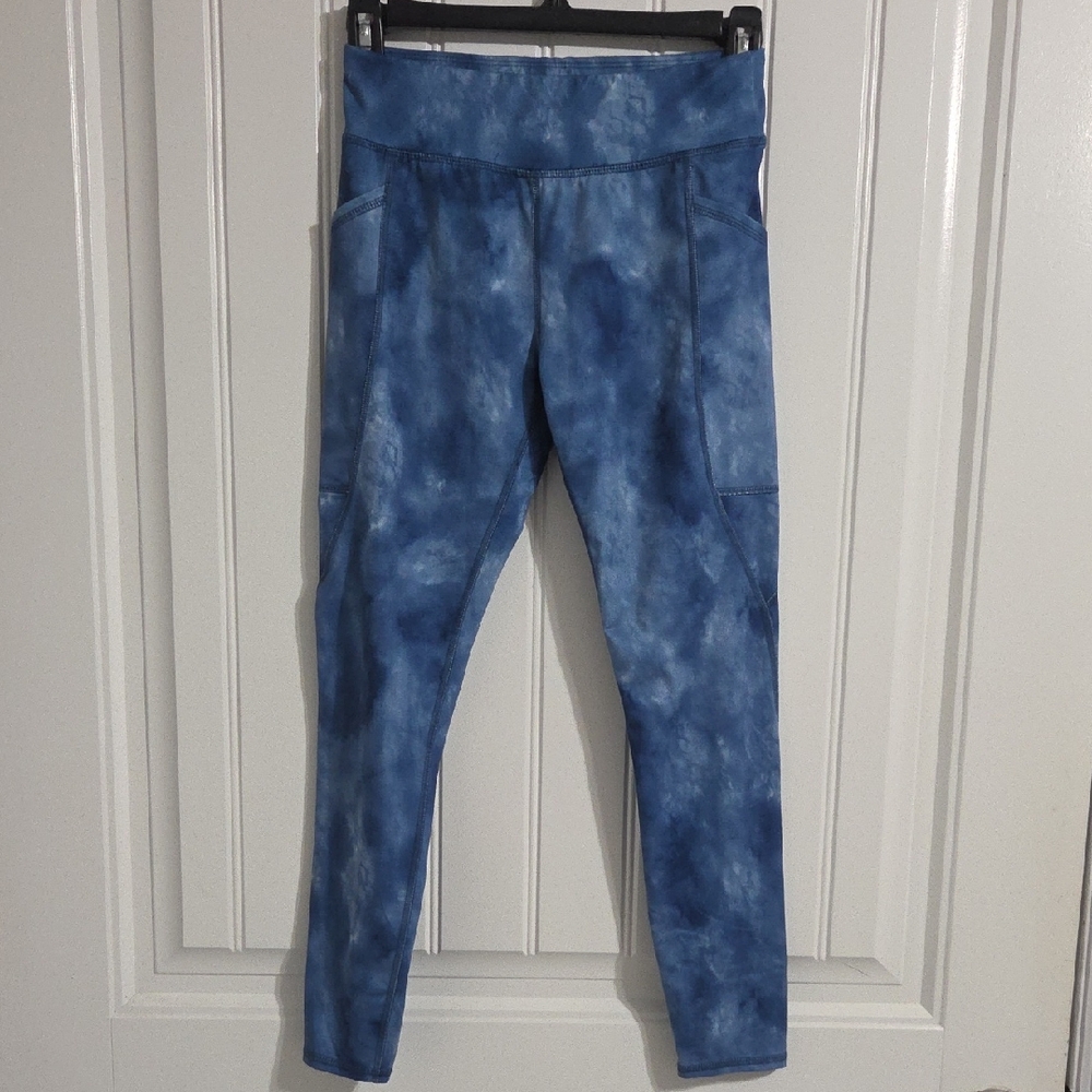 Girls Size LARGE 10-12 Athletic Works Blue Activewear blue White Tye Dye Legging